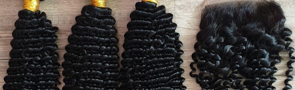 3 Bundles Hair Extensions + 4x4 Closure 100% Human Hair from 10" (25cm) to 40" (100cm) Kinky CurlyDiosa Extensions Haarverlängerungen