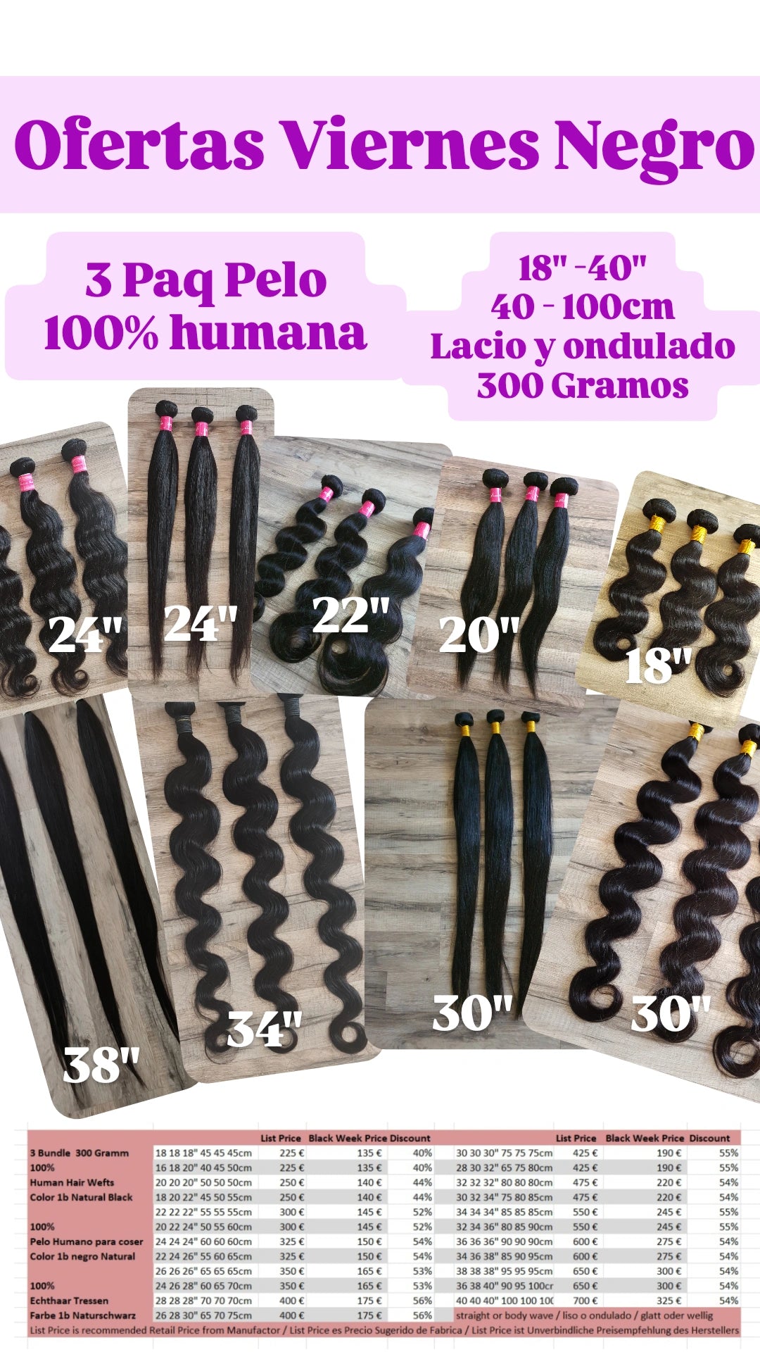 BLACK WEEK ANGEBOT 3 Bundles Haarverlängerung Echthaar glatt & wellig 18 - 40 Zoll (45-100cm)