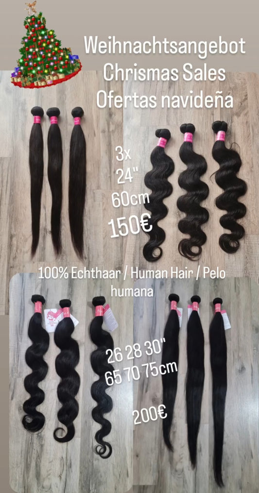 Chrismas Sales 3 Bundles Human Hair Extensions straight & Body Wave