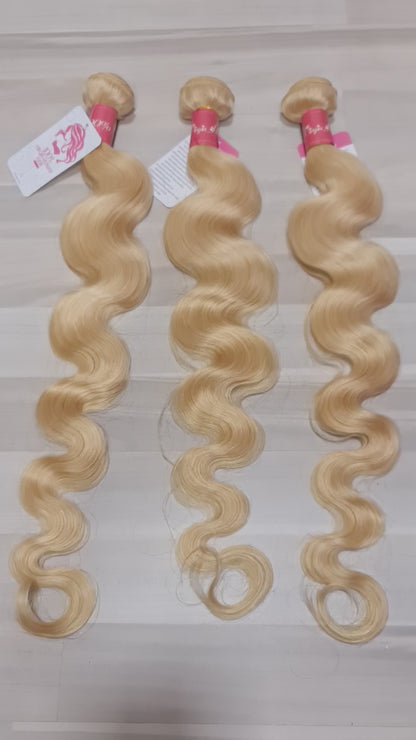 Set 3 Bundles Haarverlängerung Echthaar 28" 70cm Body Wave Color 613 Blonde