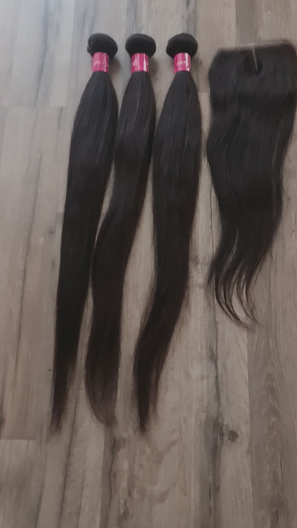 Set 3 Bundles + 4x4 Closure Echthaar 10"-40" (25cm-100cm) Glatt