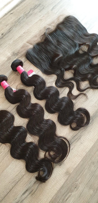 3 Bundles Hair Extensions + 13x4 Frontal 100% Human Hair from 10" (25cm) to 40" (100cm) Body WaveDiosa Extensions Haarverlängerungen