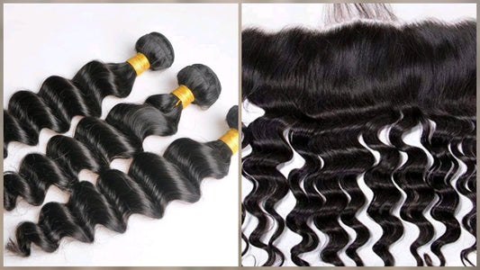 3 Bundles Hair Extensions + 13x4 Frontal 100% Human Hair from 10" (25cm) to 40" (100cm) Loose Deep WaveDiosa Extensions Haarverlängerungen