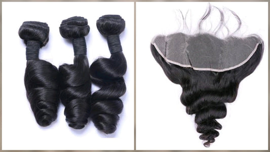 3 Bundles Hair Extensions + 13x4 Frontal 100% Human Hair from 10" (25cm) to 40" (100cm) Loose WaveDiosa Extensions Haarverlängerungen