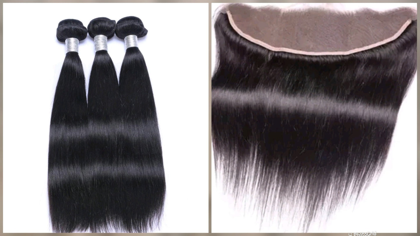 3 Bundles Hair Extensions + 13x4 Frontal 100% Human Hair from 10" (25cm) to 40" (100cm) StraightDiosa Extensions Haarverlängerungen