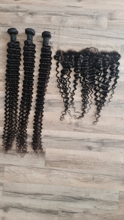 3 Bundles Hair Extensions 40" 100cm + 13x4 Frontal 100% Human Hair Deep WaveDiosa Extensions Haarverlängerungen