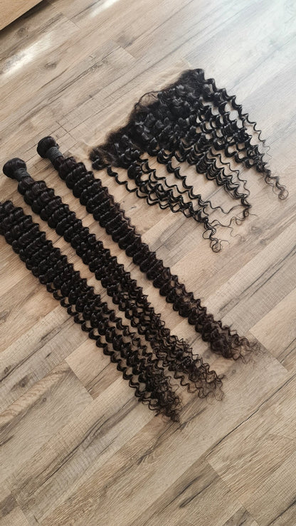 3 Bundles Hair Extensions 40" 100cm + 13x4 Frontal 100% Human Hair Deep WaveDiosa Extensions Haarverlängerungen