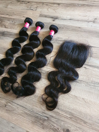 3 Bundles Hair Extensions + 4x4 Closure 100% Human Hair from 10" (25cm) to 40" (100cm) Body WaveDiosa Extensions Haarverlängerungen