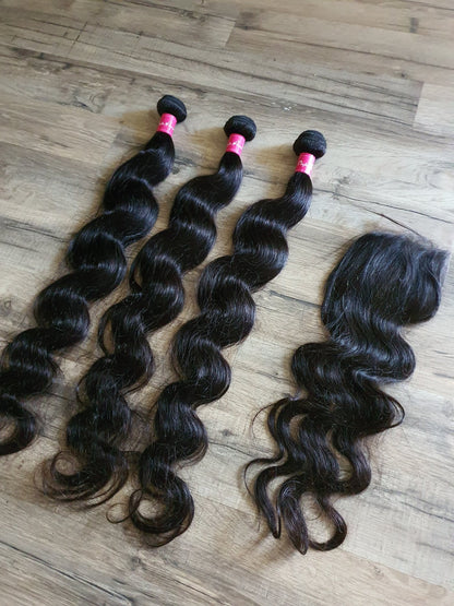 3 Bundles Hair Extensions + 4x4 Closure 100% Human Hair from 10" (25cm) to 40" (100cm) Body WaveDiosa Extensions Haarverlängerungen