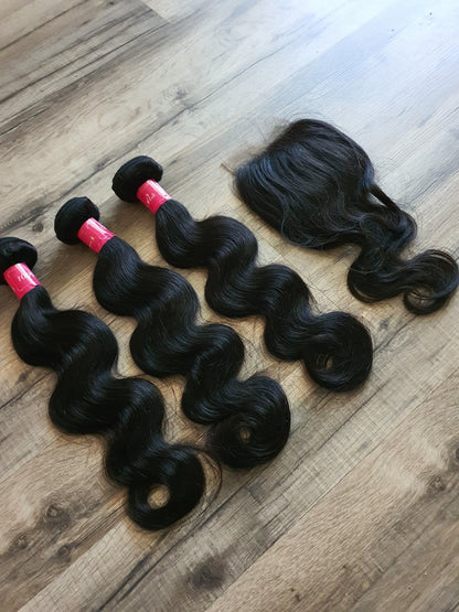 3 Bundles Hair Extensions + 4x4 Closure 100% Human Hair from 10" (25cm) to 40" (100cm) Body WaveDiosa Extensions Haarverlängerungen