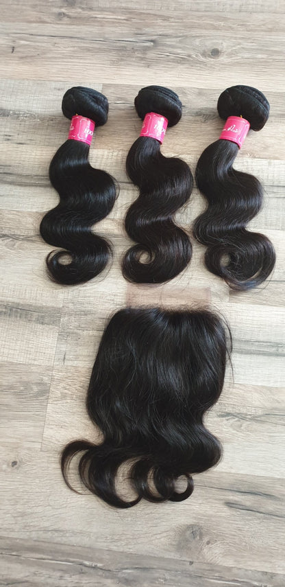 3 Bundles Hair Extensions + 4x4 Closure 100% Human Hair from 10" (25cm) to 40" (100cm) Body WaveDiosa Extensions Haarverlängerungen