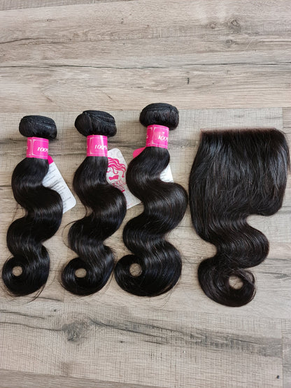 3 Bundles Hair Extensions + 4x4 Closure 100% Human Hair from 10" (25cm) to 40" (100cm) Body WaveDiosa Extensions Haarverlängerungen