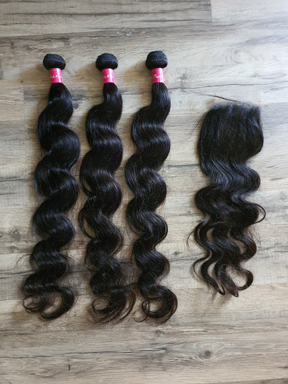 3 Bundles Hair Extensions + 4x4 Closure 100% Human Hair from 10" (25cm) to 40" (100cm) Body WaveDiosa Extensions Haarverlängerungen