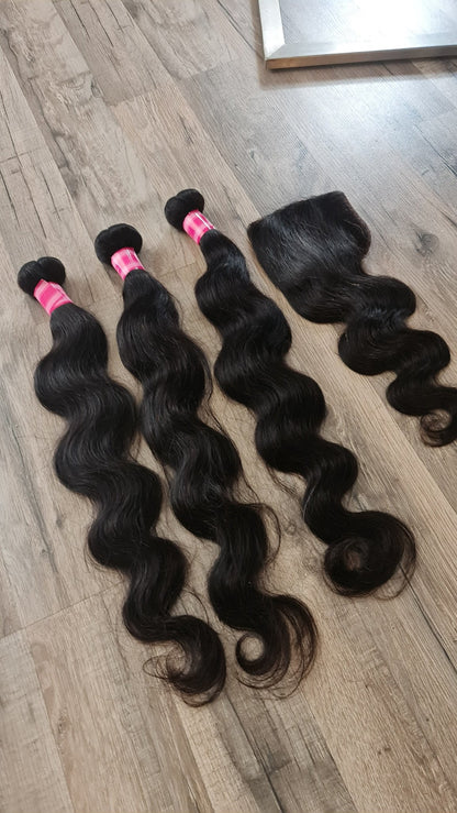 3 Bundles Hair Extensions + 4x4 Closure 100% Human Hair from 10" (25cm) to 40" (100cm) Body WaveDiosa Extensions Haarverlängerungen