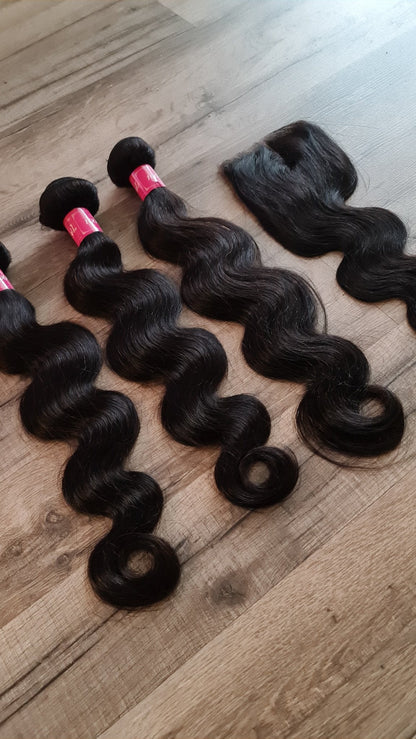 3 Bundles Hair Extensions + 4x4 Closure 100% Human Hair from 10" (25cm) to 40" (100cm) Body WaveDiosa Extensions Haarverlängerungen
