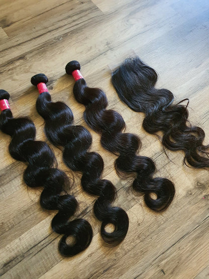 3 Bundles Hair Extensions + 4x4 Closure 100% Human Hair from 10" (25cm) to 40" (100cm) Body WaveDiosa Extensions Haarverlängerungen