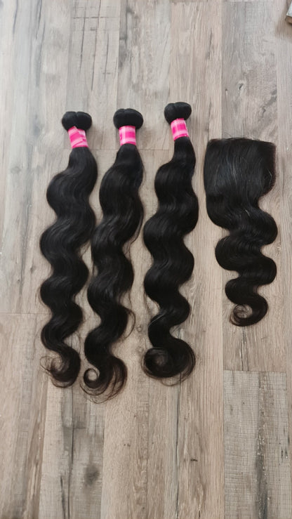 3 Bundles Hair Extensions + 4x4 Closure 100% Human Hair from 10" (25cm) to 40" (100cm) Body WaveDiosa Extensions Haarverlängerungen