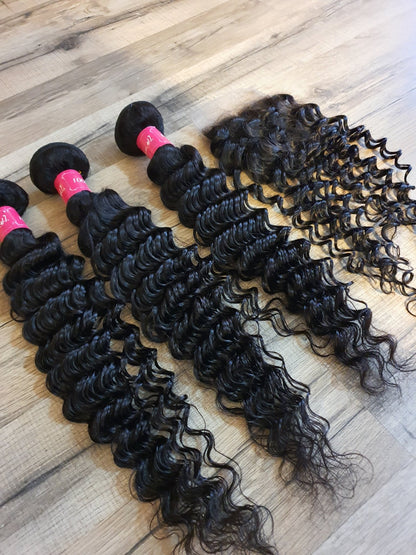 3 Bundles Hair Extensions + 4x4 Closure 100% Human Hair from 10" (25cm) to 40" (100cm) Deep WaveDiosa Extensions Haarverlängerungen