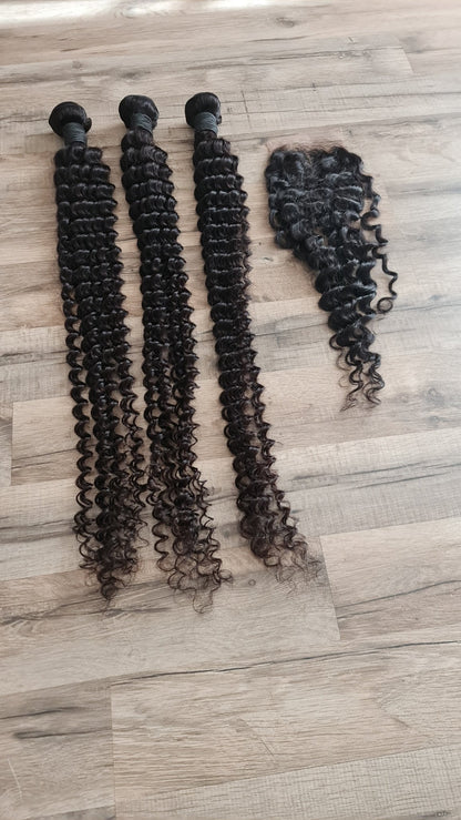 3 Bundles Hair Extensions + 4x4 Closure 100% Human Hair from 10" (25cm) to 40" (100cm) Deep WaveDiosa Extensions Haarverlängerungen