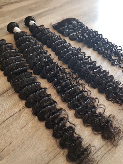 3 Bundles Hair Extensions + 4x4 Closure 100% Human Hair from 10" (25cm) to 40" (100cm) Deep WaveDiosa Extensions Haarverlängerungen