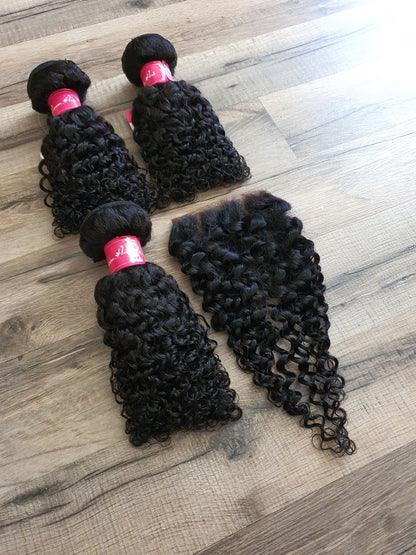 3 Bundles Hair Extensions + 4x4 Closure 100% Human Hair from 10" (25cm) to 40" (100cm) Jerry CurlyDiosa Extensions Haarverlängerungen