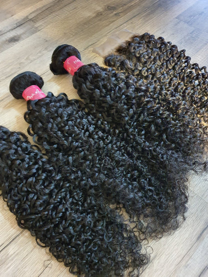 3 Bundles Hair Extensions + 4x4 Closure 100% Human Hair from 10" (25cm) to 40" (100cm) Jerry CurlyDiosa Extensions Haarverlängerungen