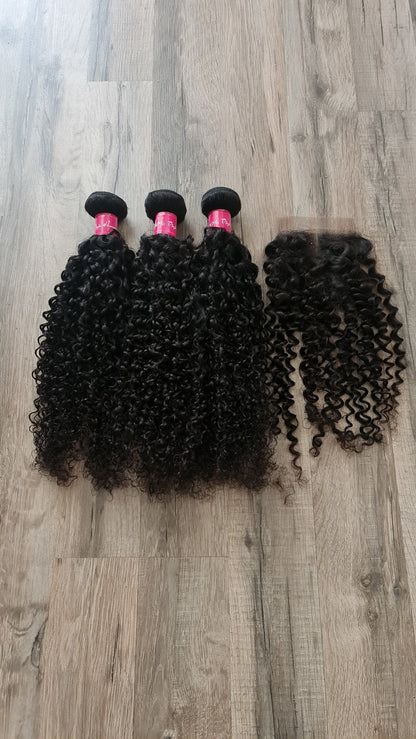 3 Bundles Hair Extensions + 4x4 Closure 100% Human Hair from 10" (25cm) to 40" (100cm) Jerry CurlyDiosa Extensions Haarverlängerungen