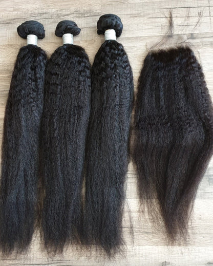 3 Bundles Hair Extensions + 4x4 Closure 100% Human Hair from 10" (25cm) to 40" (100cm) Kinky StraightDiosa Extensions Haarverlängerungen