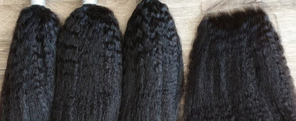 3 Bundles Hair Extensions + 4x4 Closure 100% Human Hair from 10" (25cm) to 40" (100cm) Kinky StraightDiosa Extensions Haarverlängerungen