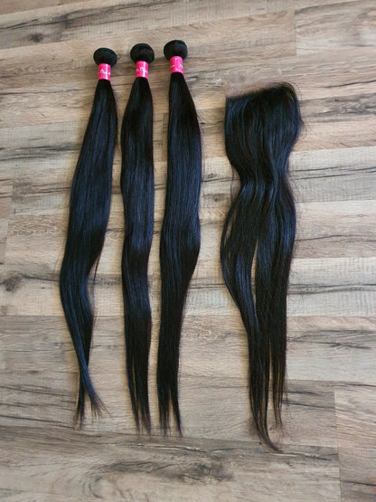 3 Bundles Hair Extensions + 4x4 Closure 100% Human Hair from 10" (25cm) to 40" (100cm) StraightDiosa Extensions Haarverlängerungen