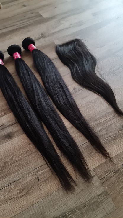 3 Bundles Hair Extensions + 4x4 Closure 100% Human Hair from 10" (25cm) to 40" (100cm) StraightDiosa Extensions Haarverlängerungen