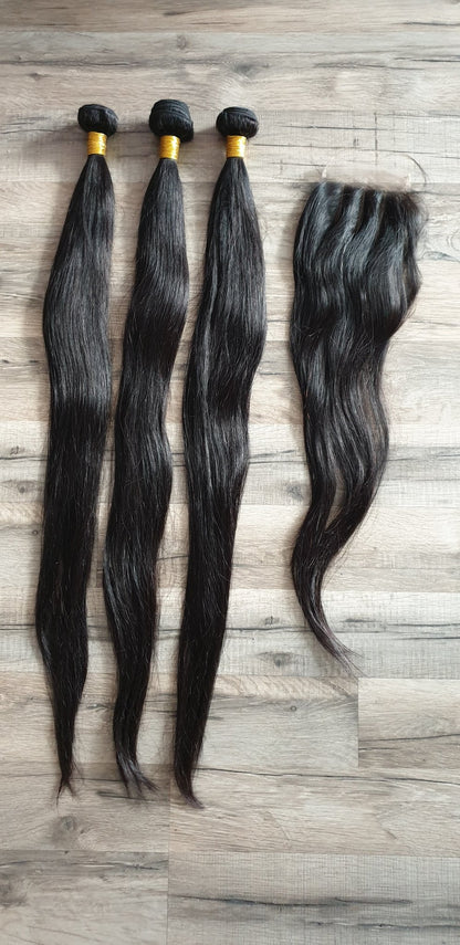 3 Bundles Hair Extensions + 4x4 Closure 100% Human Hair from 10" (25cm) to 40" (100cm) StraightDiosa Extensions Haarverlängerungen
