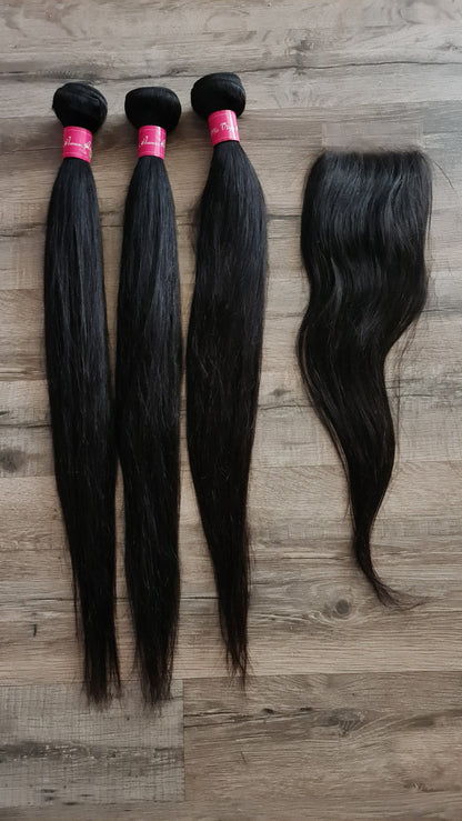 3 Bundles Hair Extensions + 4x4 Closure 100% Human Hair from 10" (25cm) to 40" (100cm) StraightDiosa Extensions Haarverlängerungen