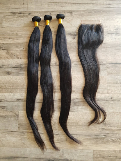 3 Bundles Hair Extensions + 4x4 Closure 100% Human Hair from 10" (25cm) to 40" (100cm) StraightDiosa Extensions Haarverlängerungen