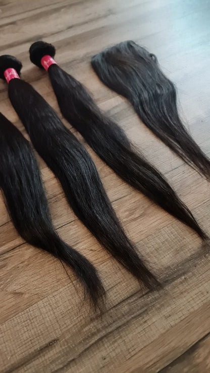 3 Bundles Hair Extensions + 4x4 Closure 100% Human Hair from 10" (25cm) to 40" (100cm) StraightDiosa Extensions Haarverlängerungen