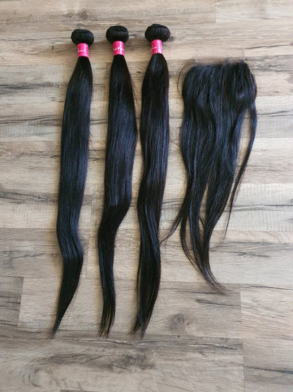 3 Bundles Hair Extensions + 4x4 Closure 100% Human Hair from 10" (25cm) to 40" (100cm) StraightDiosa Extensions Haarverlängerungen