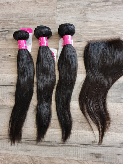 3 Bundles Hair Extensions + 4x4 Closure 100% Human Hair from 10" (25cm) to 40" (100cm) StraightDiosa Extensions Haarverlängerungen