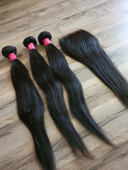 3 Bundles Hair Extensions + 4x4 Closure 100% Human Hair from 10" (25cm) to 40" (100cm) StraightDiosa Extensions Haarverlängerungen
