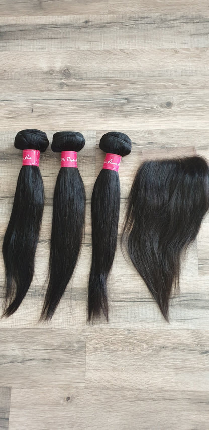 3 Bundles Hair Extensions + 4x4 Closure 100% Human Hair from 10" (25cm) to 40" (100cm) StraightDiosa Extensions Haarverlängerungen