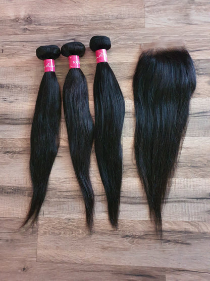 3 Bundles Hair Extensions + 4x4 Closure 100% Human Hair from 10" (25cm) to 40" (100cm) StraightDiosa Extensions Haarverlängerungen