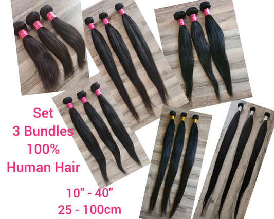 Set 3 Bundles Human Hair Extensions 10"-40" (25cm-100cm) Straight
