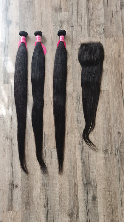 Angebot Set 3 Bundles Haarverlängerung Echthaar 30" (75cm) + 24" (60cm) 4x4 Closure glattDiosa Extensions Haarverlängerungen