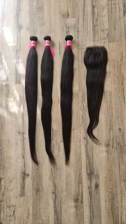 Angebot Set 3 Bundles Haarverlängerung Echthaar 30" (75cm) + 24" (60cm) 4x4 Closure glattDiosa Extensions Haarverlängerungen