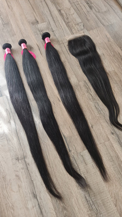 Angebot Set 3 Bundles Haarverlängerung Echthaar 30" (75cm) + 24" (60cm) 4x4 Closure glattDiosa Extensions Haarverlängerungen