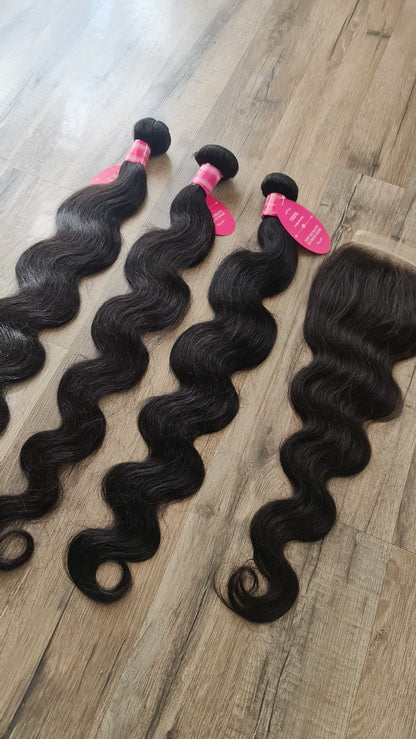 Angebot Set 3 Bundles Haarverlängerung Echthaar 30" (75cm) + 24" (60cm) 4x4 Closure wellig body waveDiosa Extensions Haarverlängerungen
