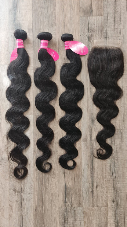 Angebot Set 3 Bundles Haarverlängerung Echthaar 30" (75cm) + 24" (60cm) 4x4 Closure wellig body waveDiosa Extensions Haarverlängerungen