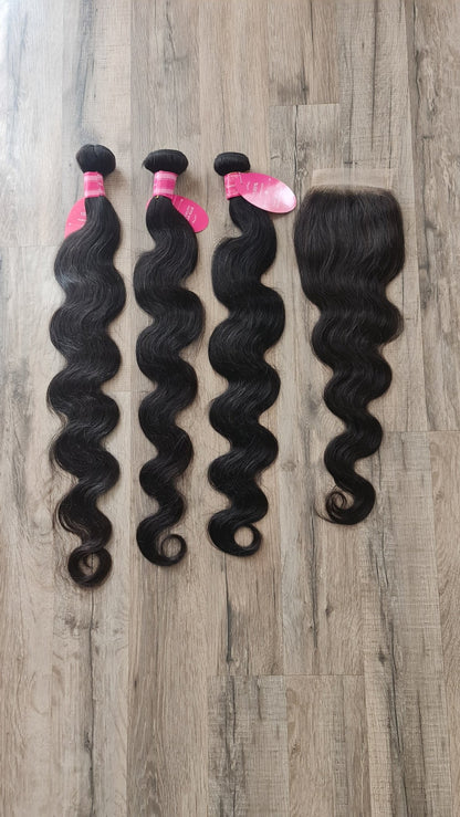 Angebot Set 3 Bundles Haarverlängerung Echthaar 30" (75cm) + 24" (60cm) 4x4 Closure wellig body waveDiosa Extensions Haarverlängerungen