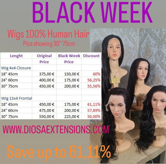 BLACK WEEK ANGEBOT Echthaar Perücke 18", 24" oder 30" (45, 60 oder 75cm)Diosa Extensions Haarverlängerungen