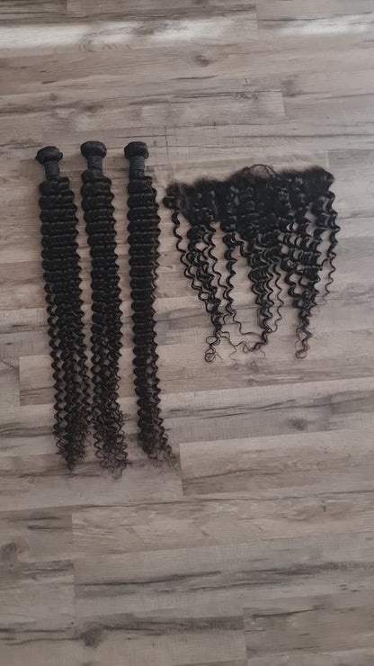 Set 3 Bundles + 13x4 Frontal Echthaar Super Lang 40" 100cm Deep Wave