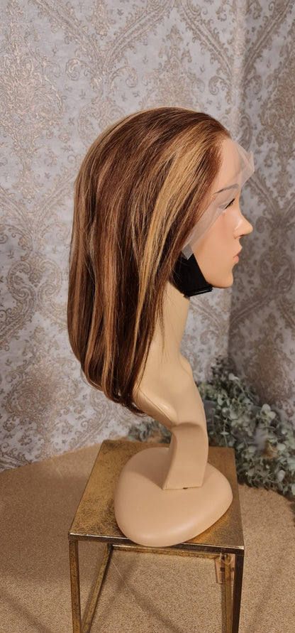 Perücke 10" 12" 14" 16" glatt mit Lace Frontal 13x4 Farbe #4/27Diosa Extensions Haarverlängerungen